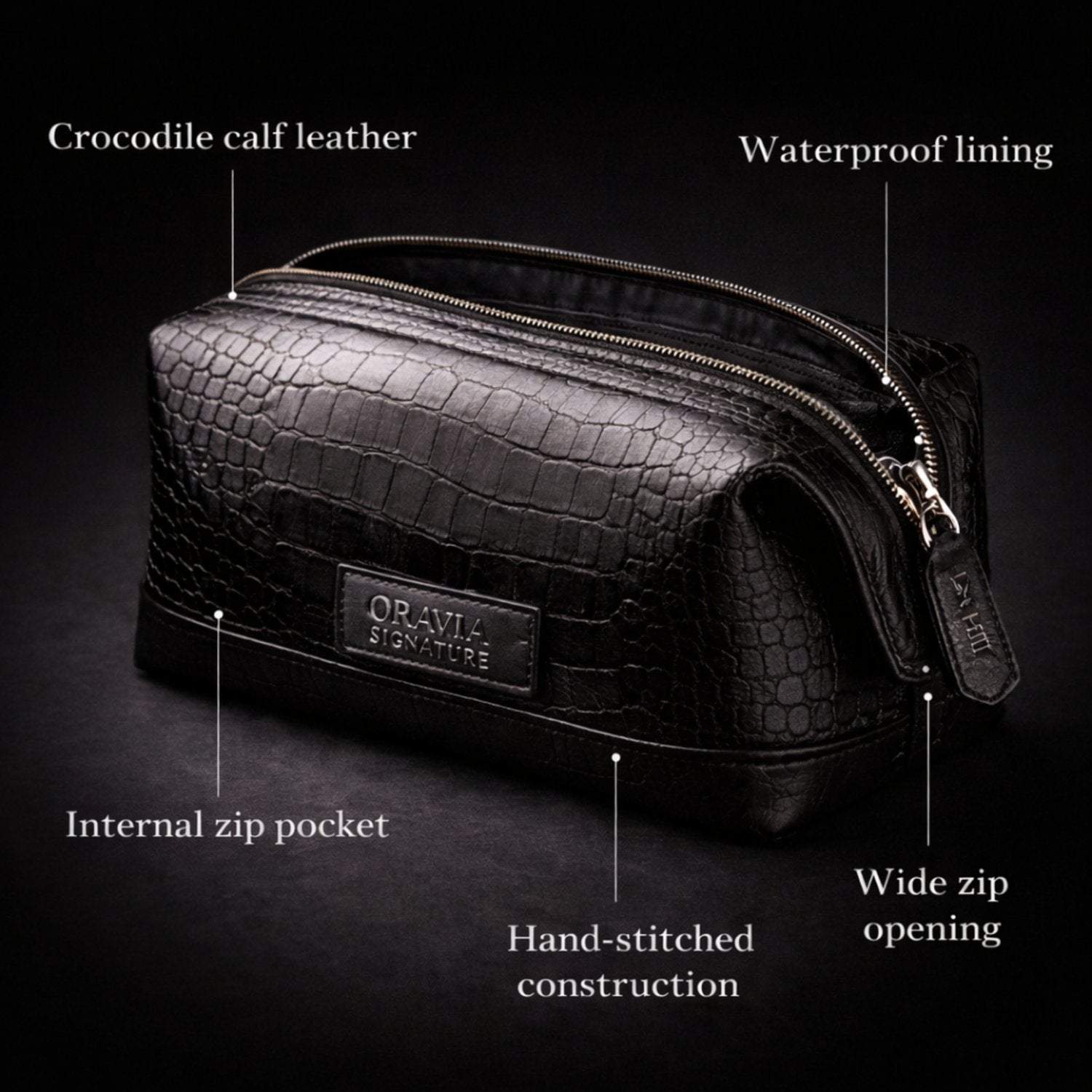 Black Croc Leather Toiletry Bag - Collection  - collections-travel-accessories-for-men
