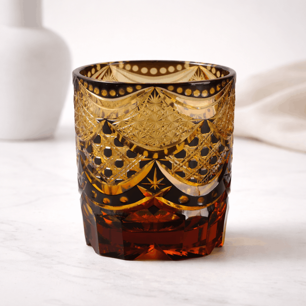 Edo Kiriko Amber Kikko Japanese Crystal Whiskey Tumbler
