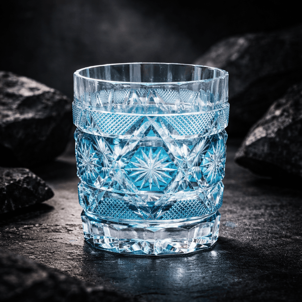 Edo Kiriko Blue Seigaiha Wave Pattern Glass