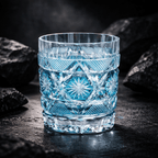 Edo Kiriko Blue Seigaiha Wave Pattern Glass
