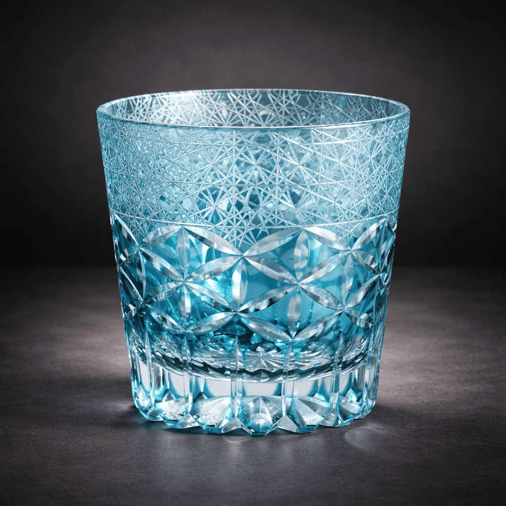 Edo Kiriko Frosted Seigaiha Japanese Wave Glass