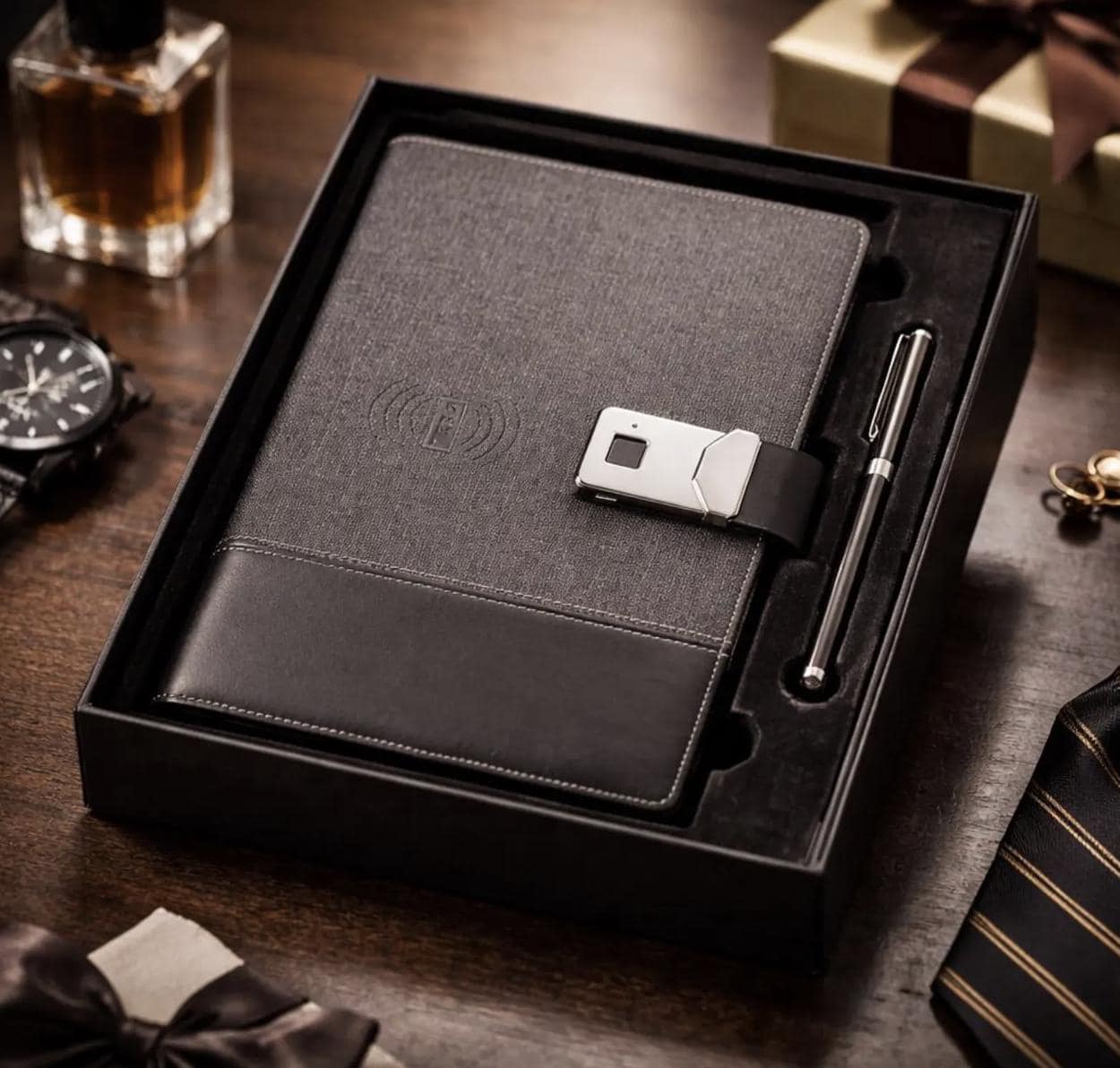 Fingerprint Lock Smart Notebook with Wireless Charger & Power Bank