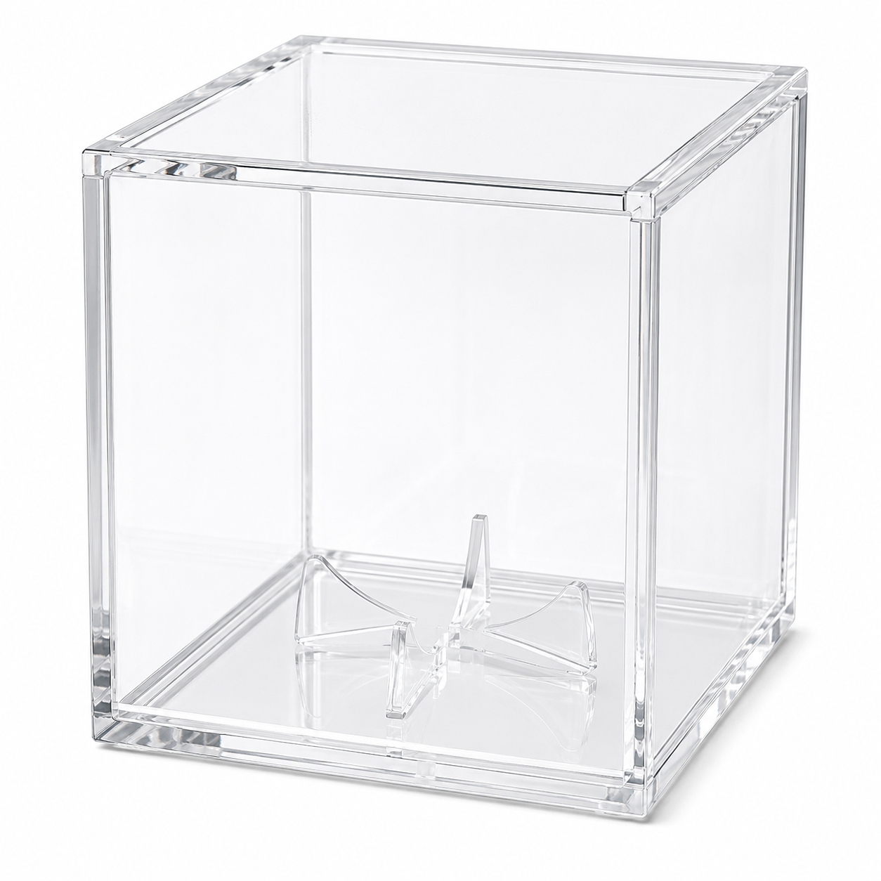 Clear acrylic cube on a white background