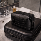 Black croc-effect leather dopp kit display for men