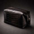 Black croc-effect leather toiletry bag for men travel grooming organizer