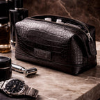 Men's leather dopp kit travel wash bag for grooming essentials