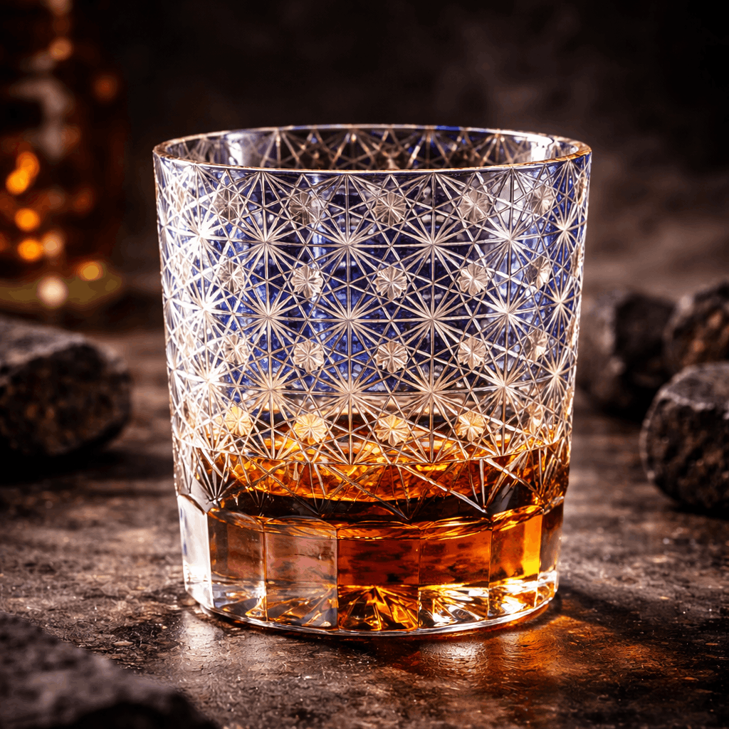 Edo Kiriko Whiskey Glass Collection – Hand Cut Japanese Crystal Tumblers, Asanoha Kikko Shippo Designs