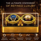 Two watches in a gold display case watch winder