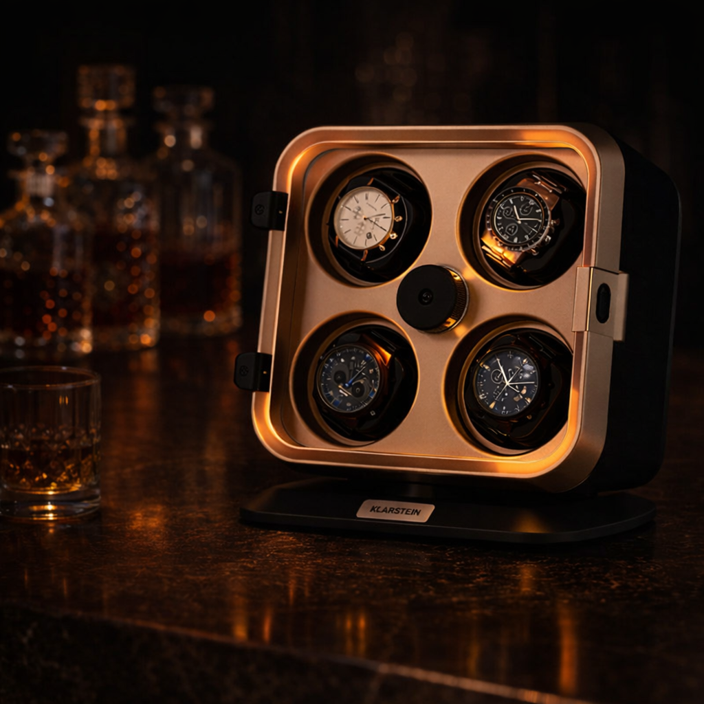 Gold watch winder with four watches 