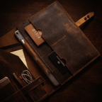 Handmade leather portfolio organizer case for business documents and accessories