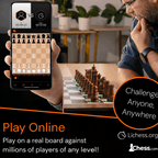Player moving a chess piece on an interactive smart chess board with LED guidance
