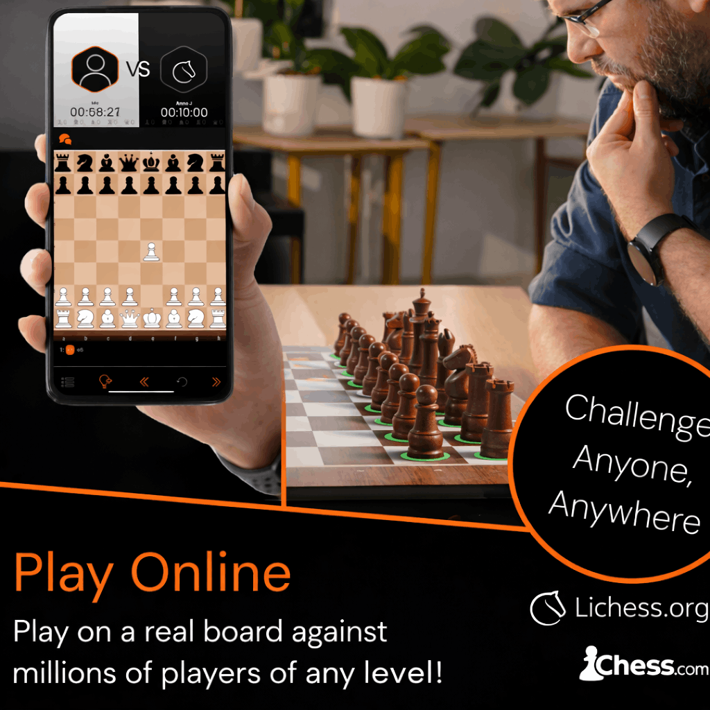 Player moving a chess piece on an interactive smart chess board with LED guidance
