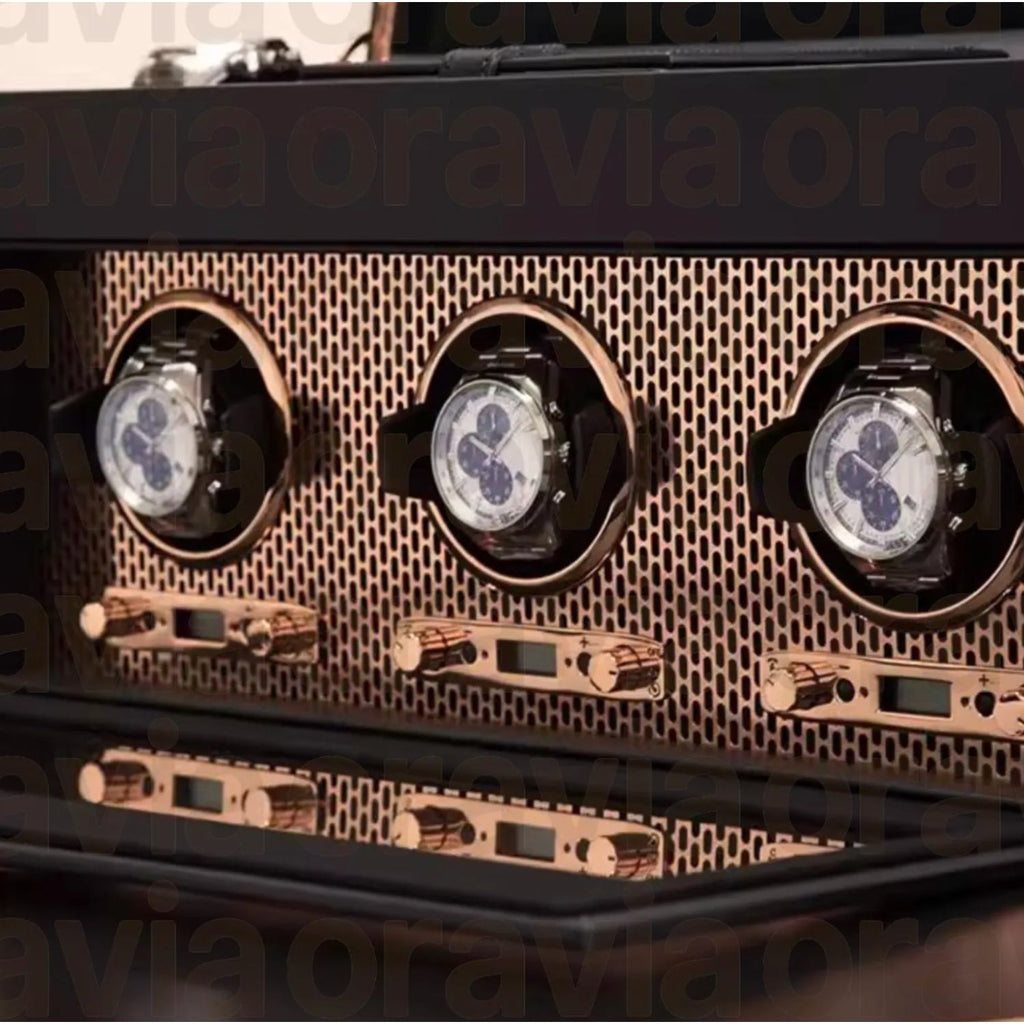 Close-up of a vintage-style amplifier with 'avia oravia' branding - watch winder for colectors - gift for men - gift for dat-gift for boyfriend