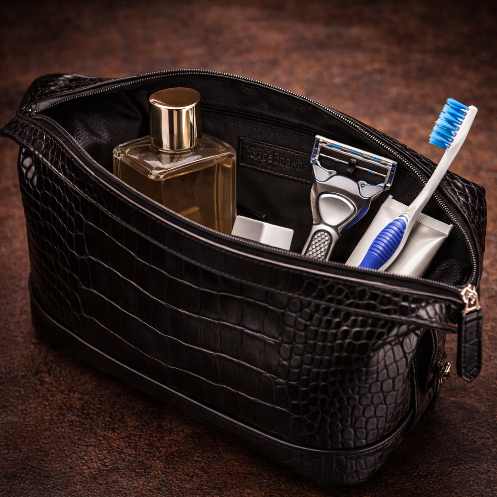 Leather grooming bag dopp kit for men travel essentials
