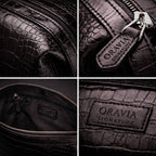Black leather toiletry bag for men's travel organization