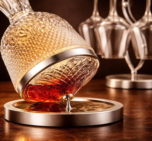  spinning whiskey decanter with crystal glass design