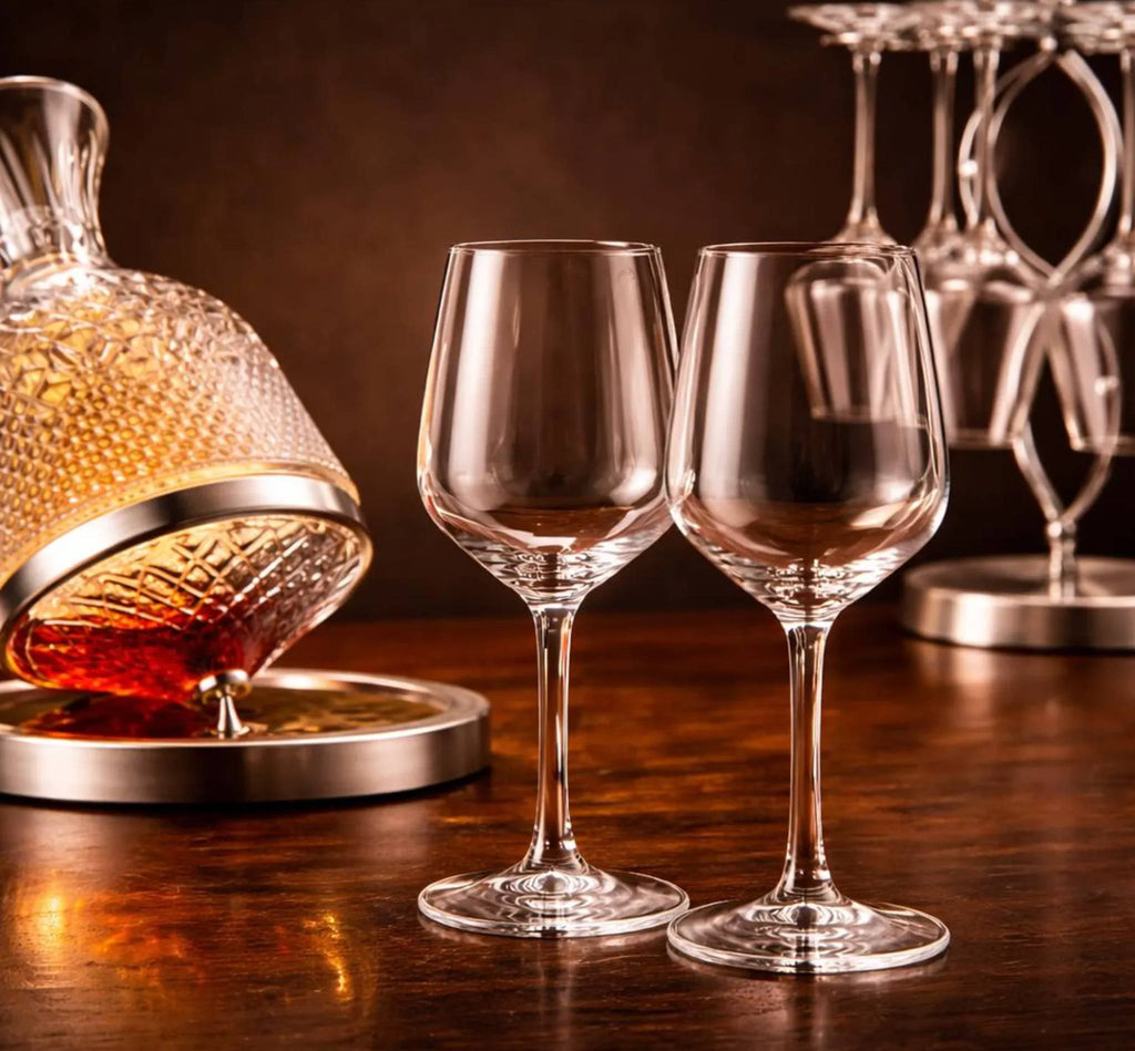 Two wine glasses with a decanter set 