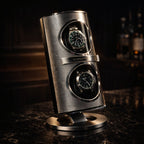 Silver watch winder with two watches 