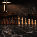 Smart chess board with LED move guidance and wooden chess pieces displayed on the board