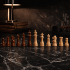 Smart chess board with LED move guidance and wooden chess pieces displayed on the board