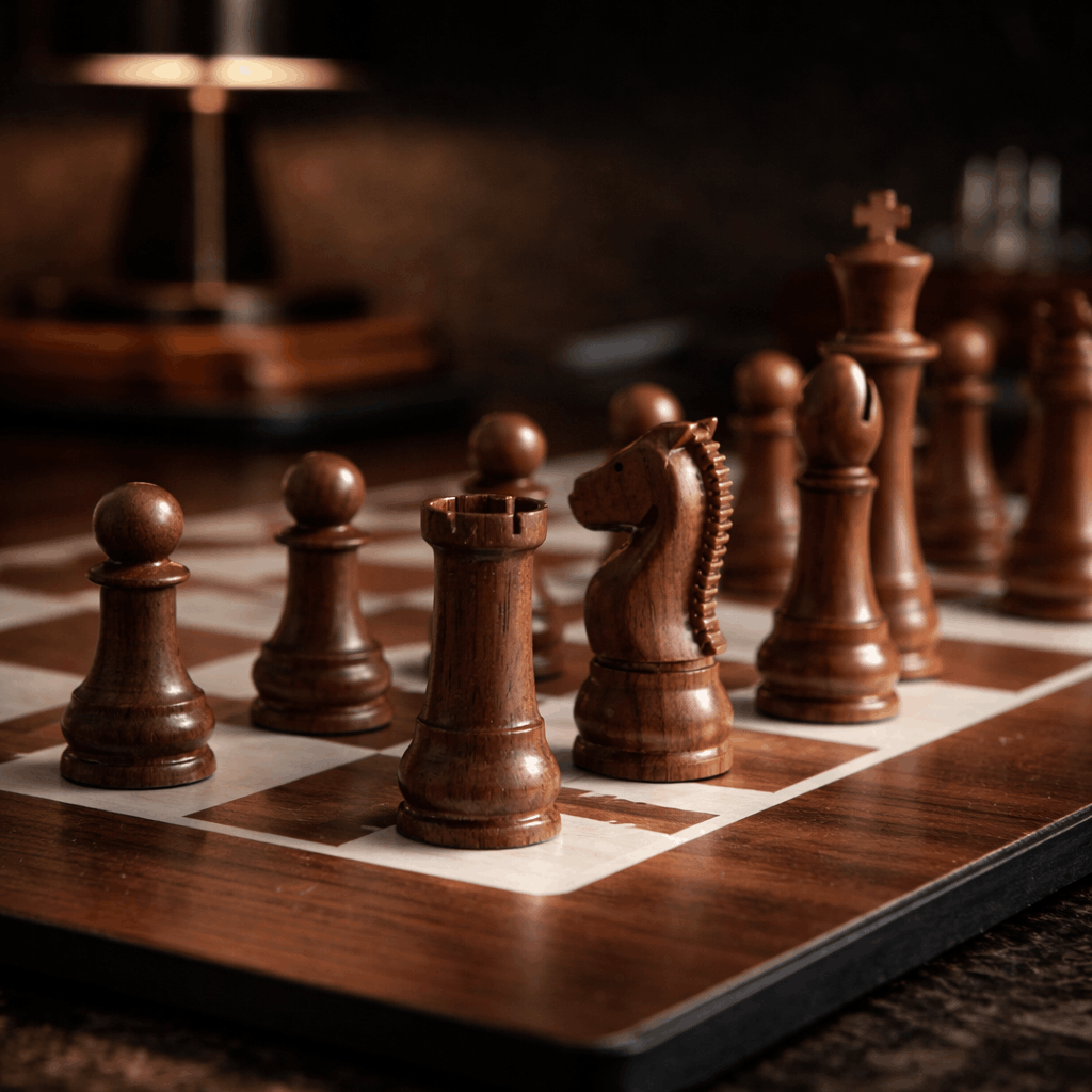 Smart chess board displayed on a desk in a modern interior