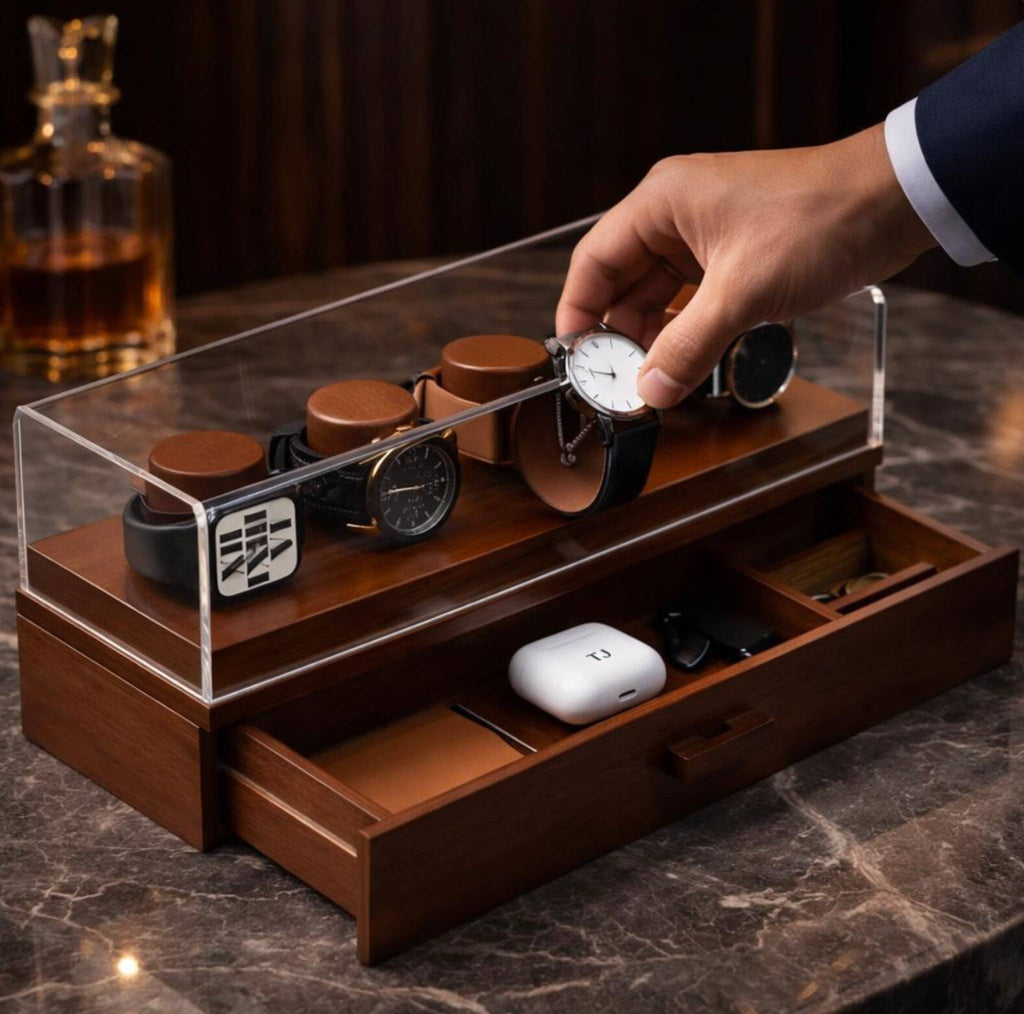  wooden jewelry box with watches 